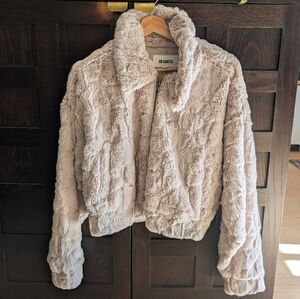 BB DAKOTA FAUX FUR TEDDY JACKET Blush Pink Collar Pockets SMALL